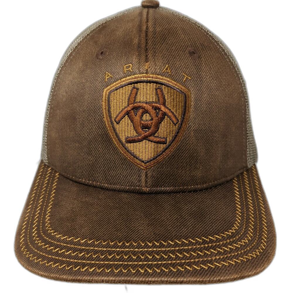 Ariat Trucker Hat Brown One Size Mesh Back Shield Logo Decorative Stitching